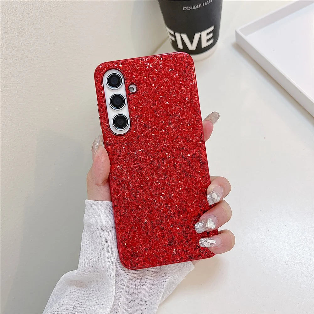 For Samsung Galaxy S24 FE Case TPU + PC Sparkling Glitter Phone Back Cover - Red - 2