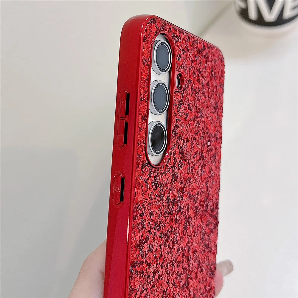 For Samsung Galaxy S24 FE Case TPU + PC Sparkling Glitter Phone Back Cover - Red - 3
