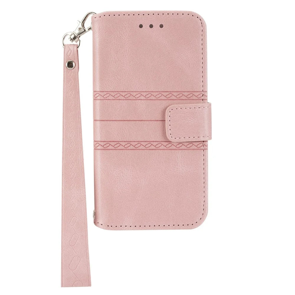 For Samsung Galaxy S25 Ultra Case Wallet Skin-Touch Leather Imprinted Phone Cover - Pink - 7