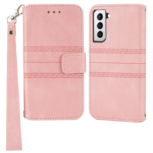 For Samsung Galaxy S25+ Case Wallet Skin-Touch Leather Imprinted Phone Cover - Pink - 1