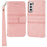 For Samsung Galaxy S25 Case Wallet Skin-Touch Leather Imprinted Phone Cover - Pink - 1