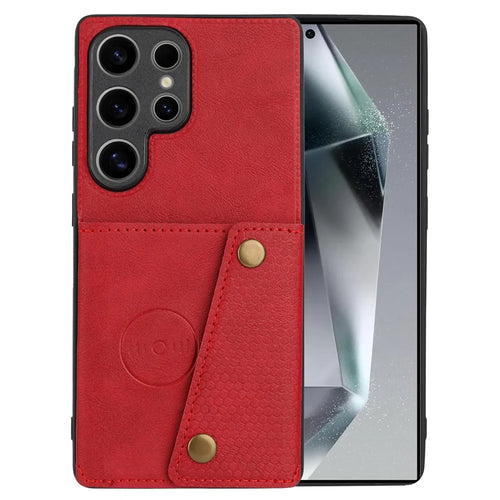 For Samsung Galaxy S25 Ultra Case Card Slots Kickstand Leather + TPU Phone Cover - Red - 1