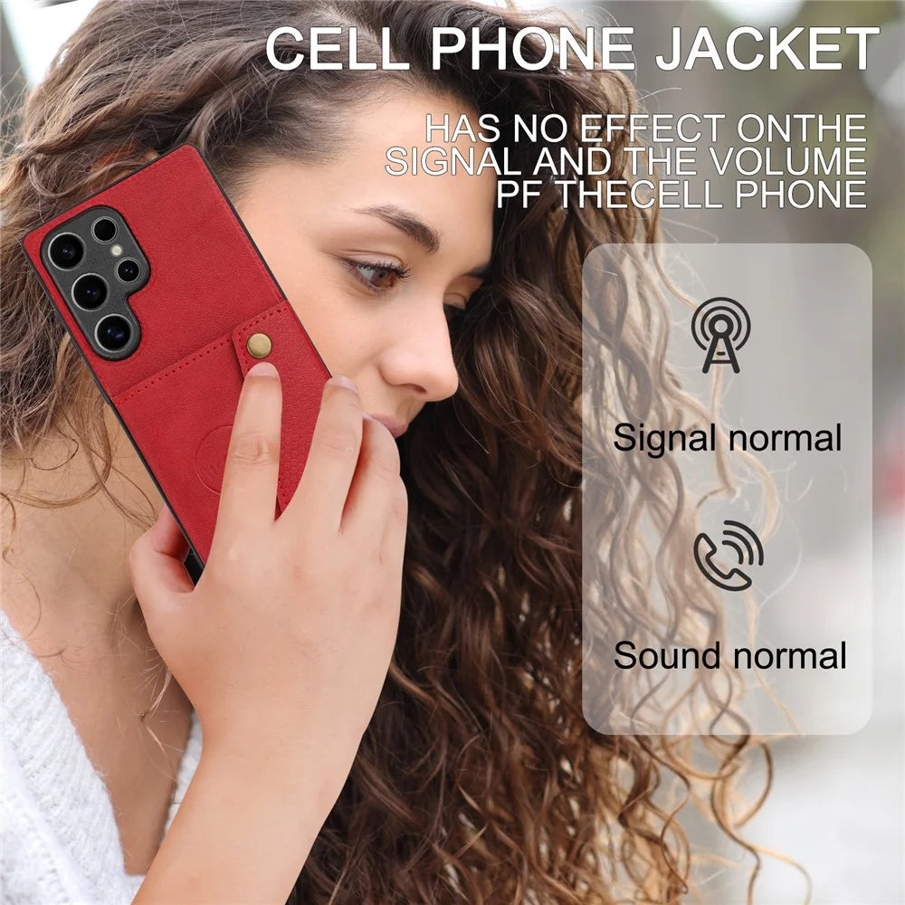 For Samsung Galaxy S25 Ultra Case Card Slots Kickstand Leather + TPU Phone Cover - Red - 5