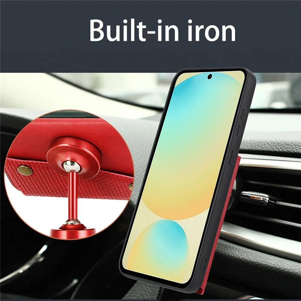 For Samsung Galaxy S25 Ultra Case Card Slots Kickstand Leather + TPU Phone Cover - Red - 7