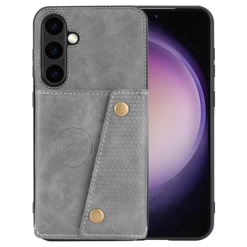 For Samsung Galaxy S25+ Case Card Slots Kickstand Leather + TPU Phone Cover - Grey - 1