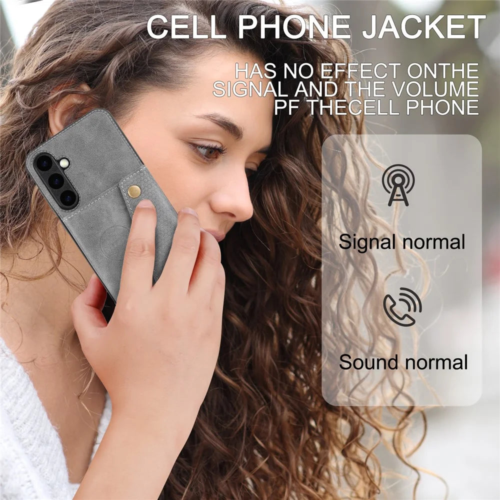 For Samsung Galaxy S25+ Case Card Slots Kickstand Leather + TPU Phone Cover - Grey - 6