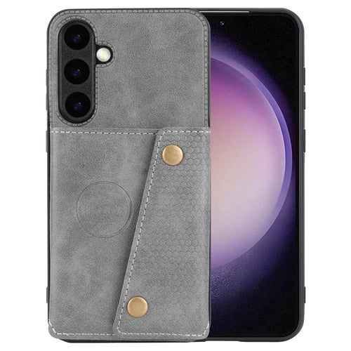 For Samsung Galaxy S25 Case Card Slots Kickstand Leather + TPU Phone Cover - Grey - 1