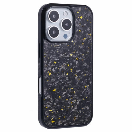 For iPhone 16 Pro Max Magnetic Case Forged Texture Aramid Fiber+TPU Anti-Slip Phone Cover - Gold - 1