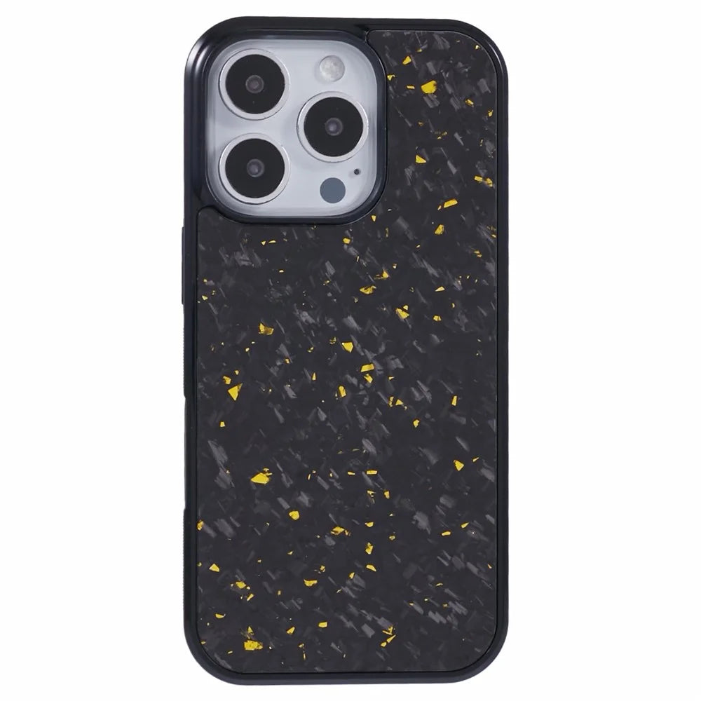 For iPhone 16 Pro Max Magnetic Case Forged Texture Aramid Fiber+TPU Anti-Slip Phone Cover - Gold - 3