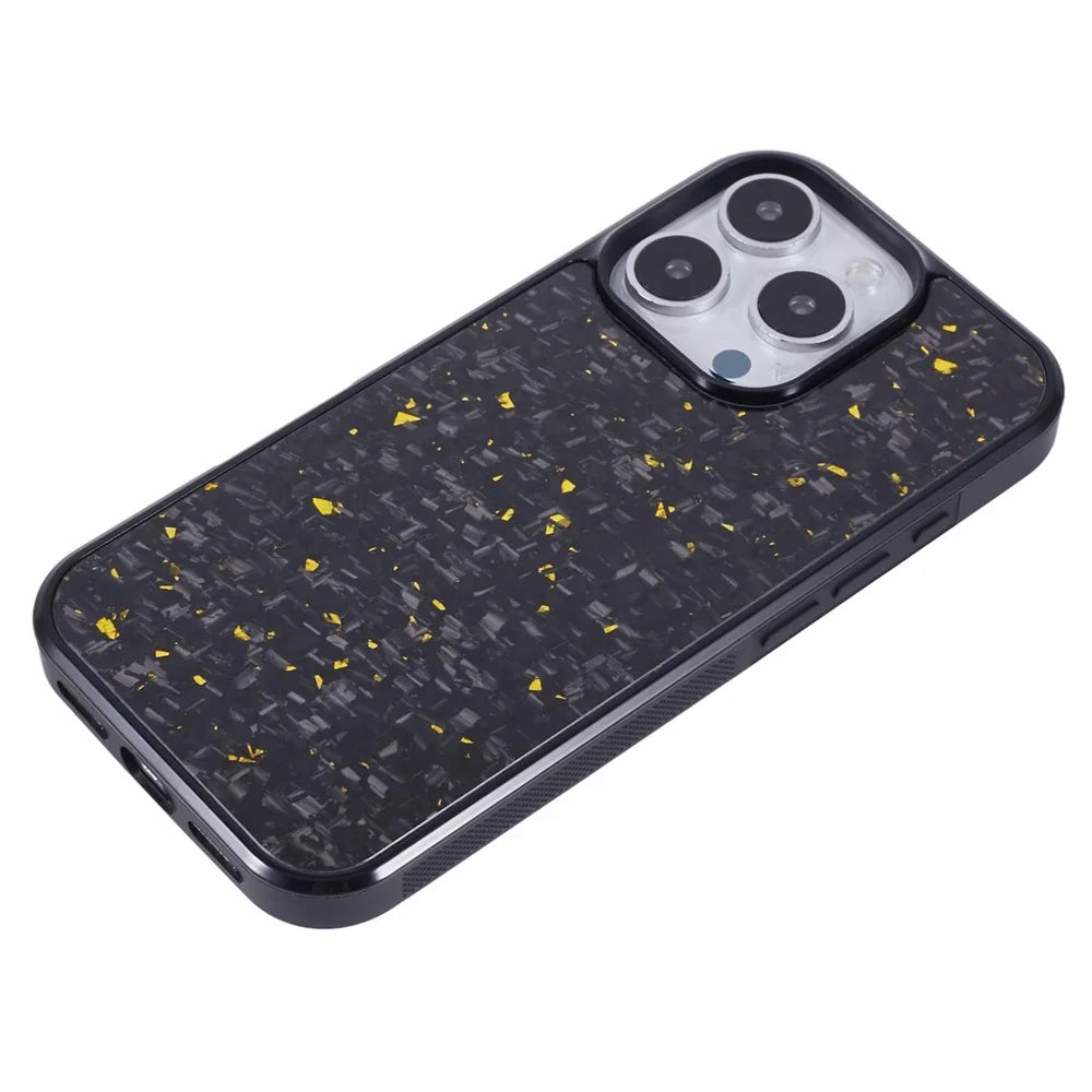 For iPhone 16 Pro Max Magnetic Case Forged Texture Aramid Fiber+TPU Anti-Slip Phone Cover - Gold - 5