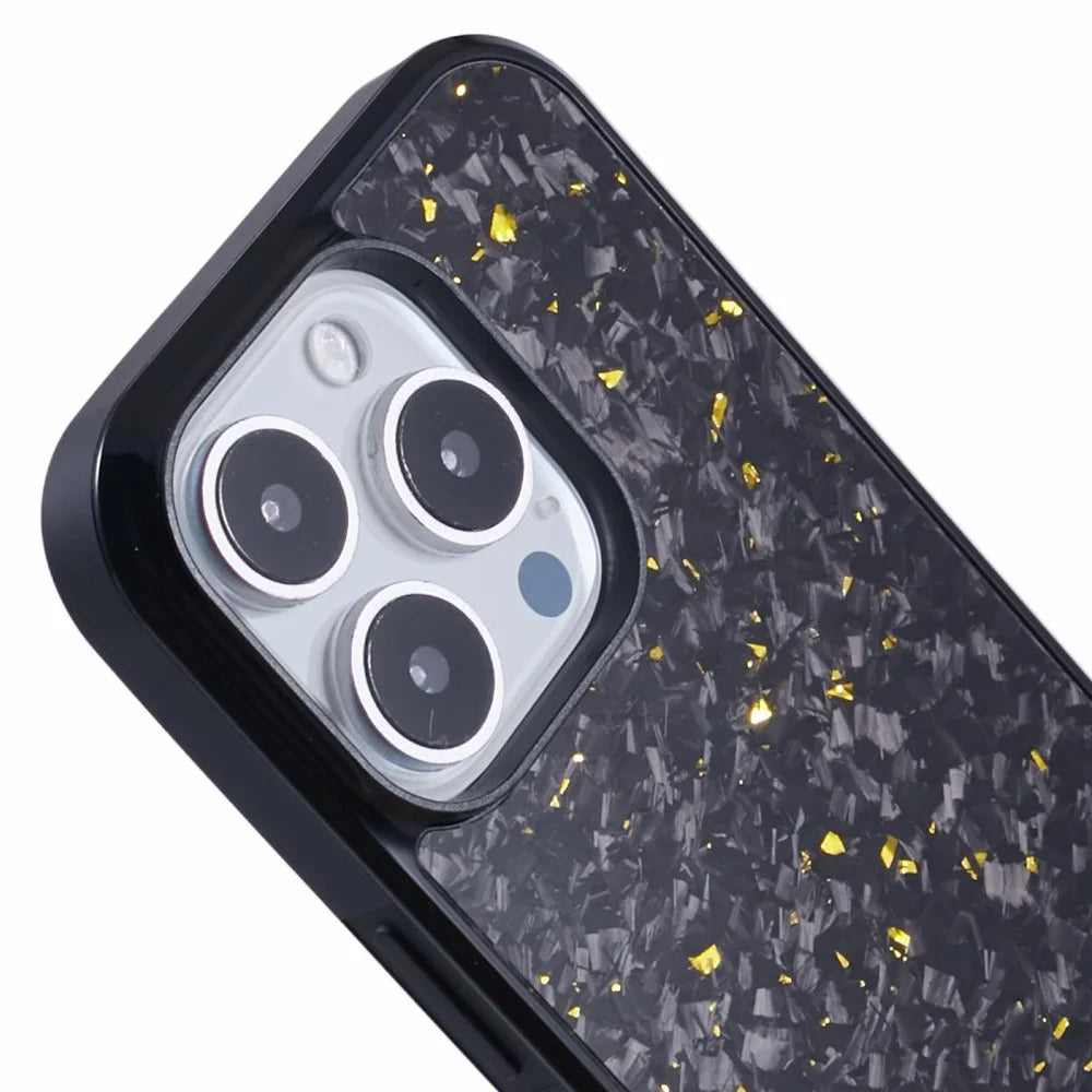 For iPhone 16 Pro Max Magnetic Case Forged Texture Aramid Fiber+TPU Anti-Slip Phone Cover - Gold - 7