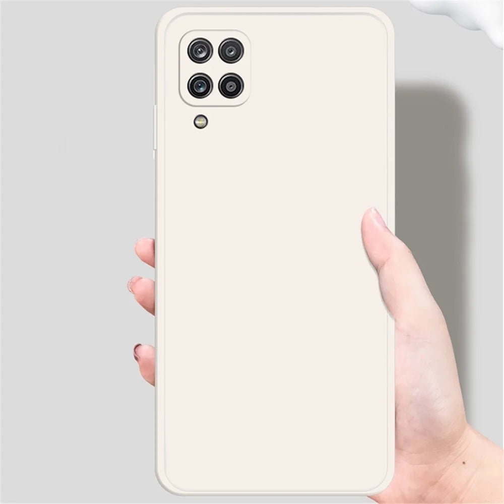 Cell Phone Back Cover for Samsung Galaxy A12, Straight Edge Rubberized TPU Phone Case with Microfiber Lining - Beige - 3