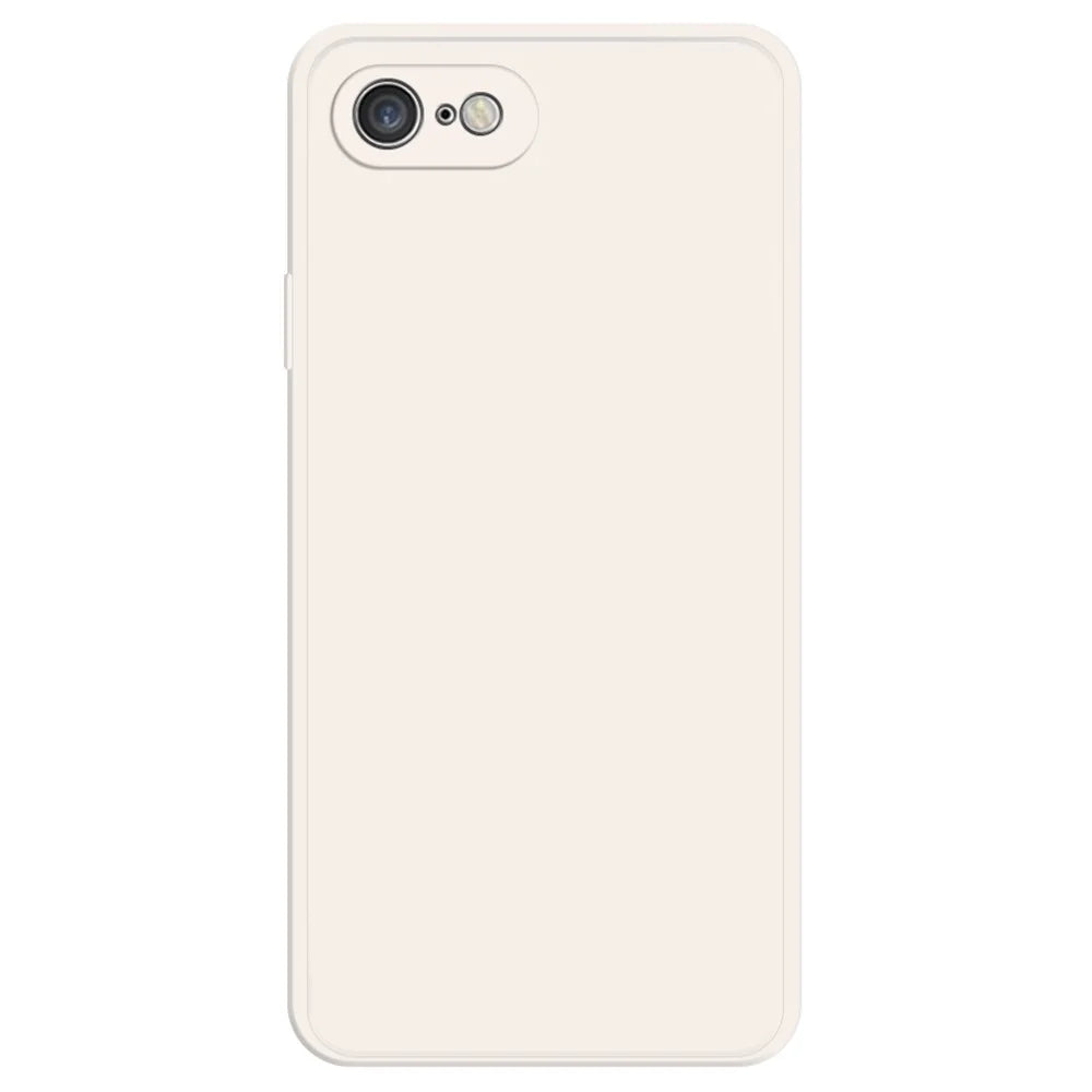 For iPhone 7 / 8 / SE (2020) / SE (2022) Drop-proof Straight Edge Cell Phone Back Cover Rubberized TPU Phone Case with Microfiber Lining - Beige - 1
