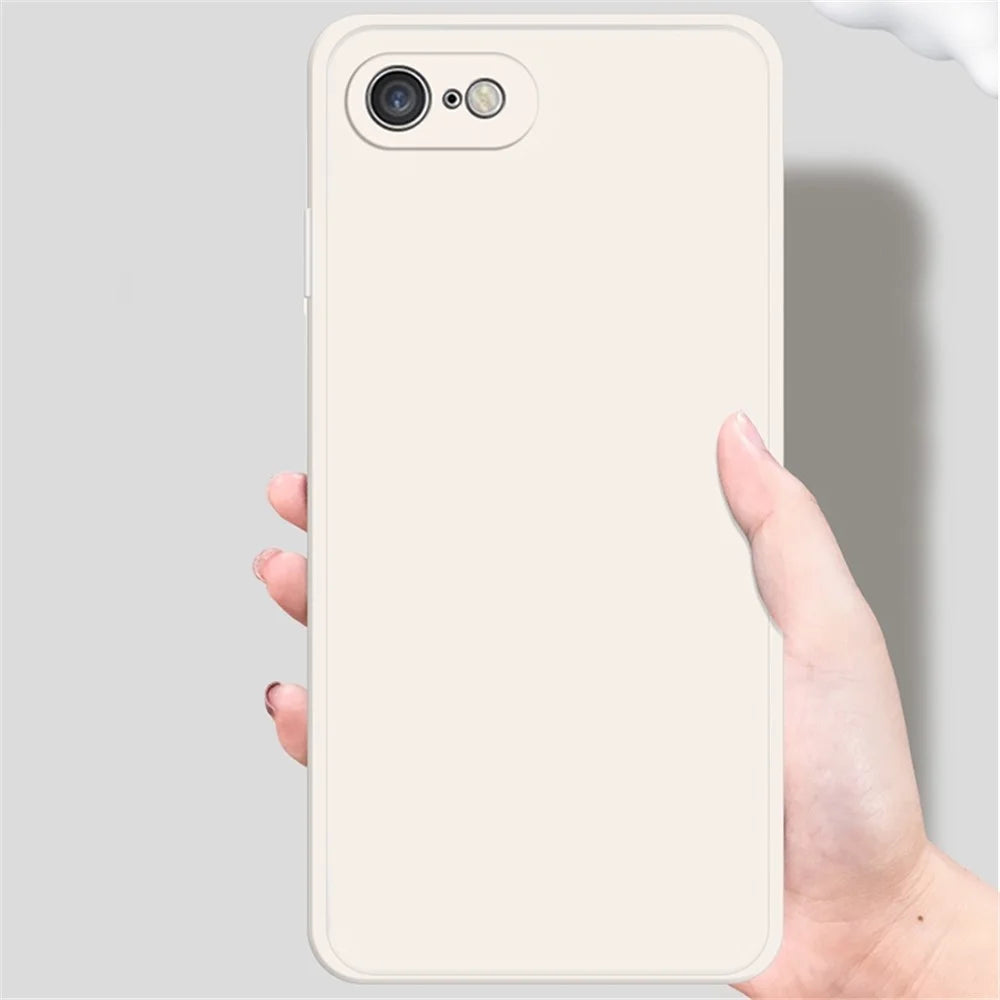 For iPhone 7 / 8 / SE (2020) / SE (2022) Drop-proof Straight Edge Cell Phone Back Cover Rubberized TPU Phone Case with Microfiber Lining - Beige - 3