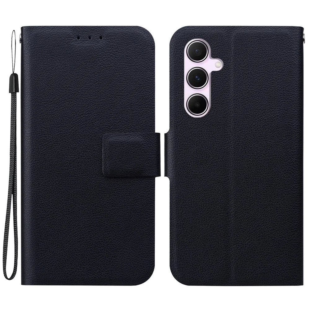 For Samsung Galaxy A55 5G Case Ultra-Thin PU Leather + TPU Phone Cover with Card Slot - Black - 1