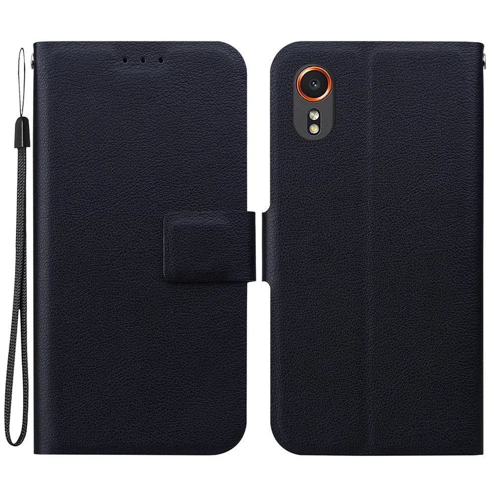 For Samsung Galaxy Xcover7 Case Ultra-Thin PU Leather + TPU Phone Cover with Card Slot - Black - 1