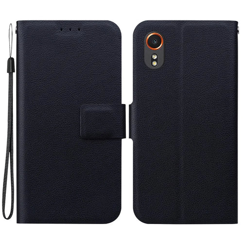 For Samsung Galaxy Xcover7 Case Ultra-Thin PU Leather + TPU Phone Cover with Card Slot - Black - 1