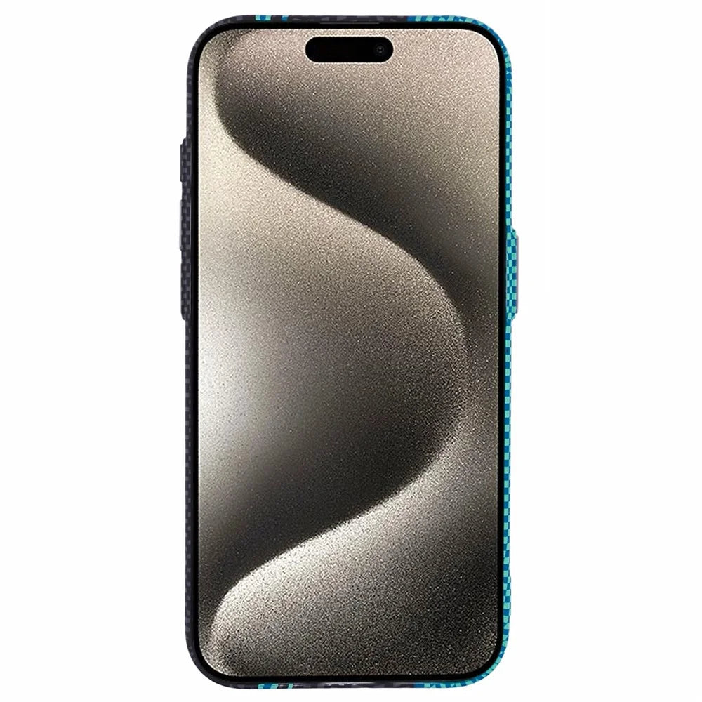 For iPhone 15 Pro Max Case Compatible with MagSafe Carbon Fiber Texture Water-Transfer PC Phone Cover - Blue+Black Stripes - 2