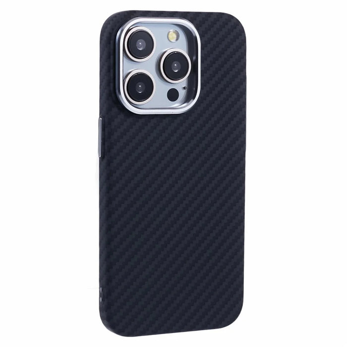 For iPhone 14 Pro Case Compatible with MagSafe Carbon Fiber Texture Water-Transfer PC Phone Cover - Black - 1