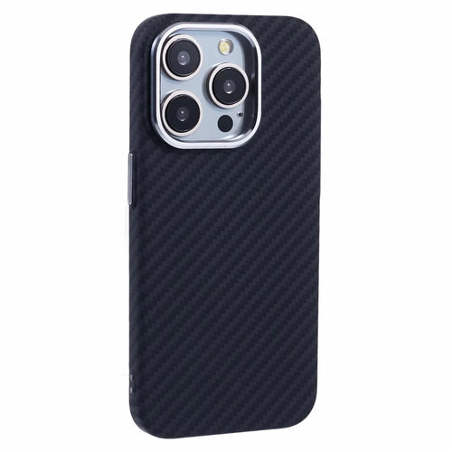For iPhone 14 Pro Max Case Compatible with MagSafe Carbon Fiber Texture Water-Transfer PC Phone Cover - Black - 1
