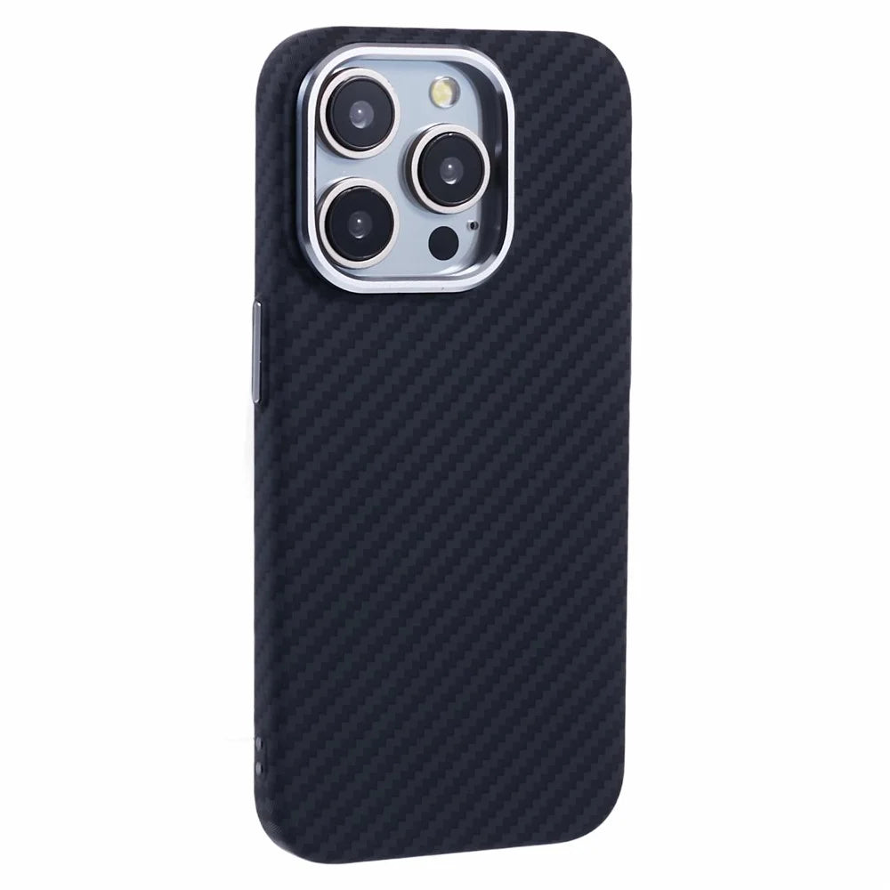For iPhone 14 Pro Max Case Compatible with MagSafe Carbon Fiber Texture Water-Transfer PC Phone Cover - Black - 1