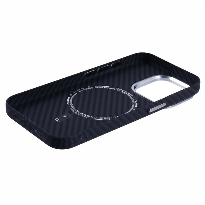 For iPhone 14 Pro Max Case Compatible with MagSafe Carbon Fiber Texture Water-Transfer PC Phone Cover - Black - 5