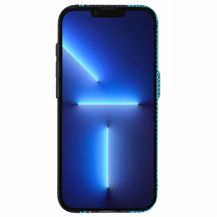 For iPhone 13 Pro Max Case Compatible with MagSafe Carbon Fiber Texture Water-Transfer PC Phone Cover - Blue+Black Stripes - 2