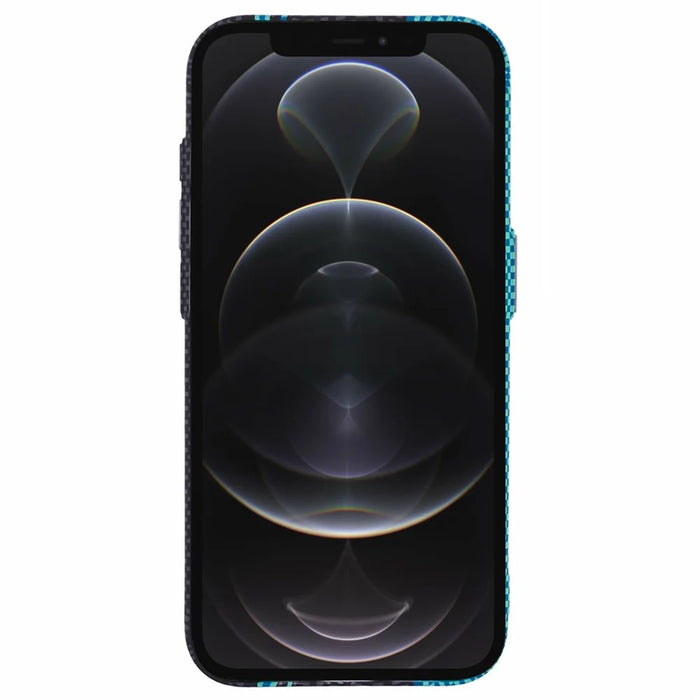 For iPhone 12 Pro Max Case Compatible with MagSafe Carbon Fiber Texture Water-Transfer PC Phone Cover - Blue+Black Stripes - 2