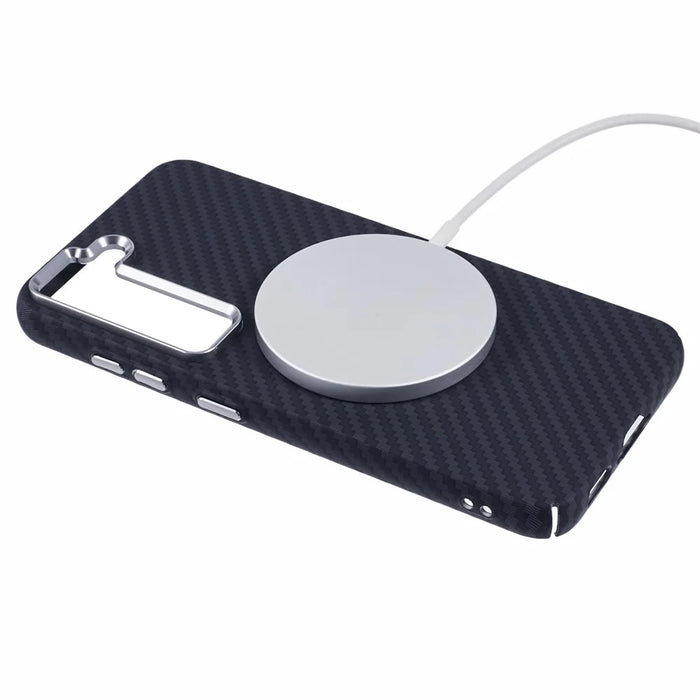 For Samsung Galaxy S23+ Case Magnetic Case Carbon Fiber Texture Water-Transfer PC Phone Cover - Black - 4