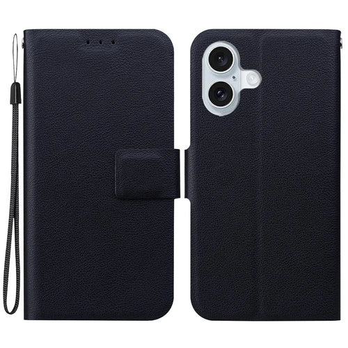 For iPhone 16 Case Ultra-Thin PU Leather + TPU Phone Cover with Card Slot - Black - 1