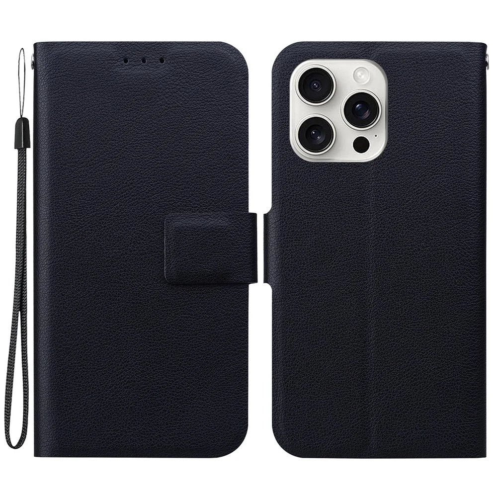 For iPhone 16 Pro Max Case Ultra-Thin PU Leather + TPU Phone Cover with Card Slot - Black - 1