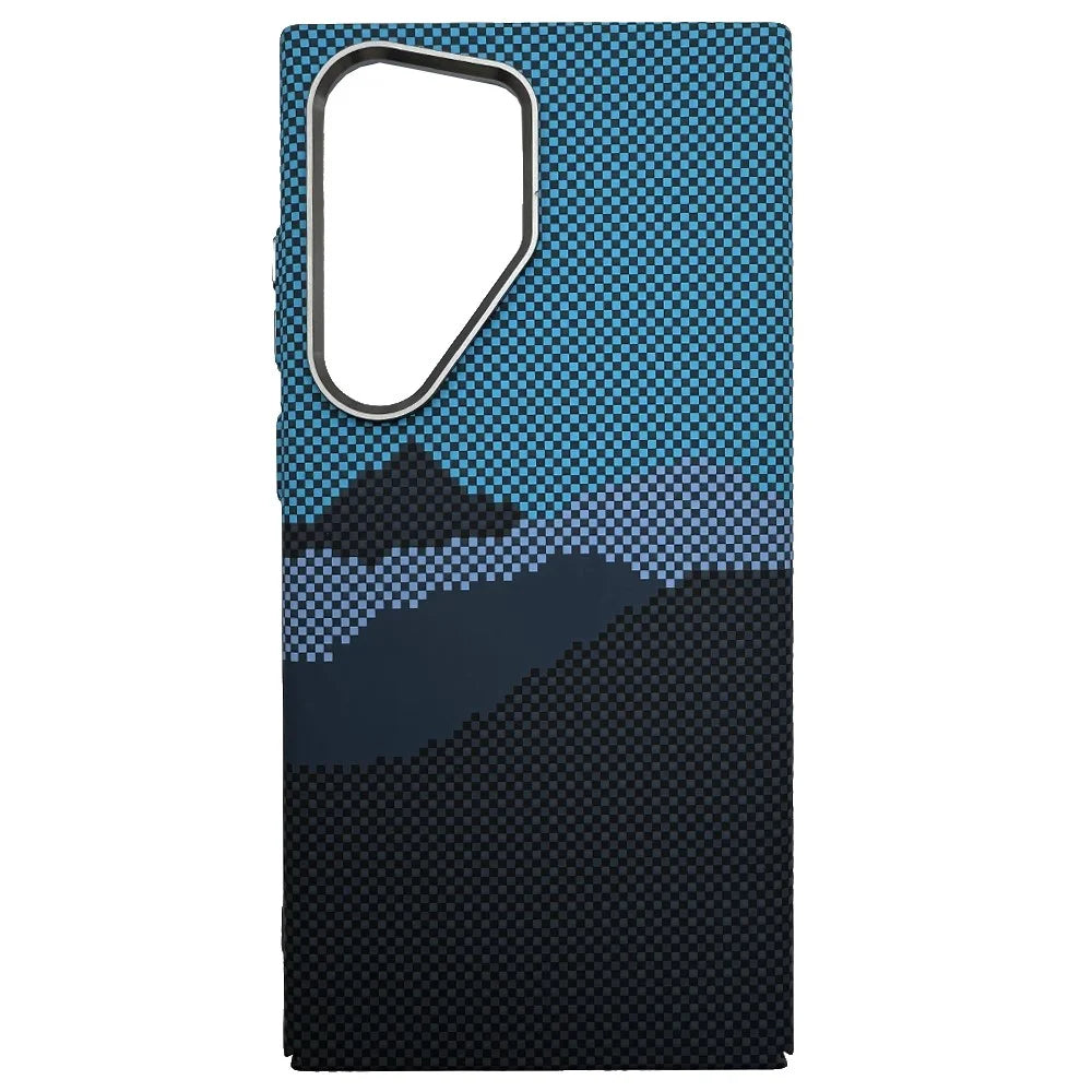 For Samsung Galaxy S24 Ultra Magnetic Case Carbon Fiber Texture Water-Transfer PC Phone Cover - Blue Peak - 2