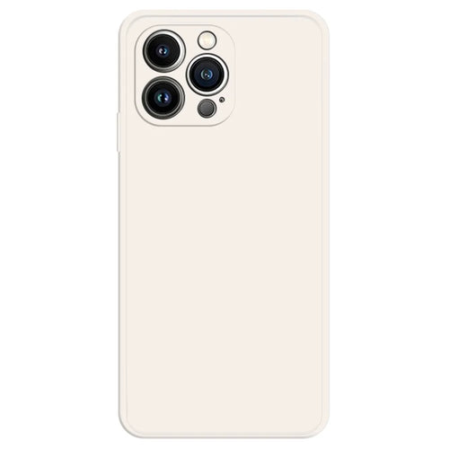 For iPhone 14 Pro Max Rubberized Soft TPU Phone Back Case Microfiber Lining Straight Edge Anti-scratch Cover - Beige - 1