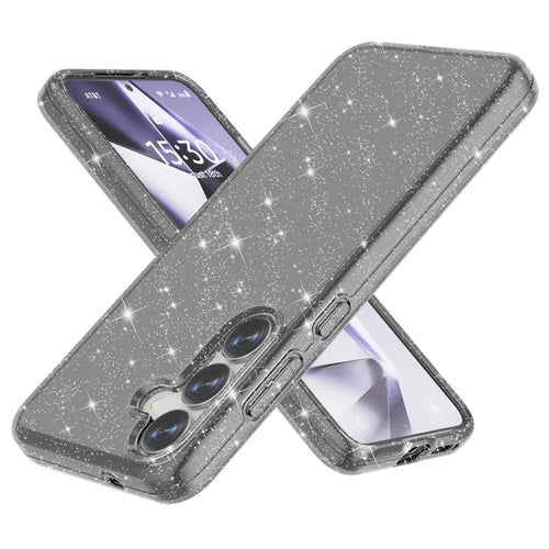 For Samsung Galaxy S25 Case Anti-Scratch PC+TPU Sparkly Glitter Phone Cover - Black - 1