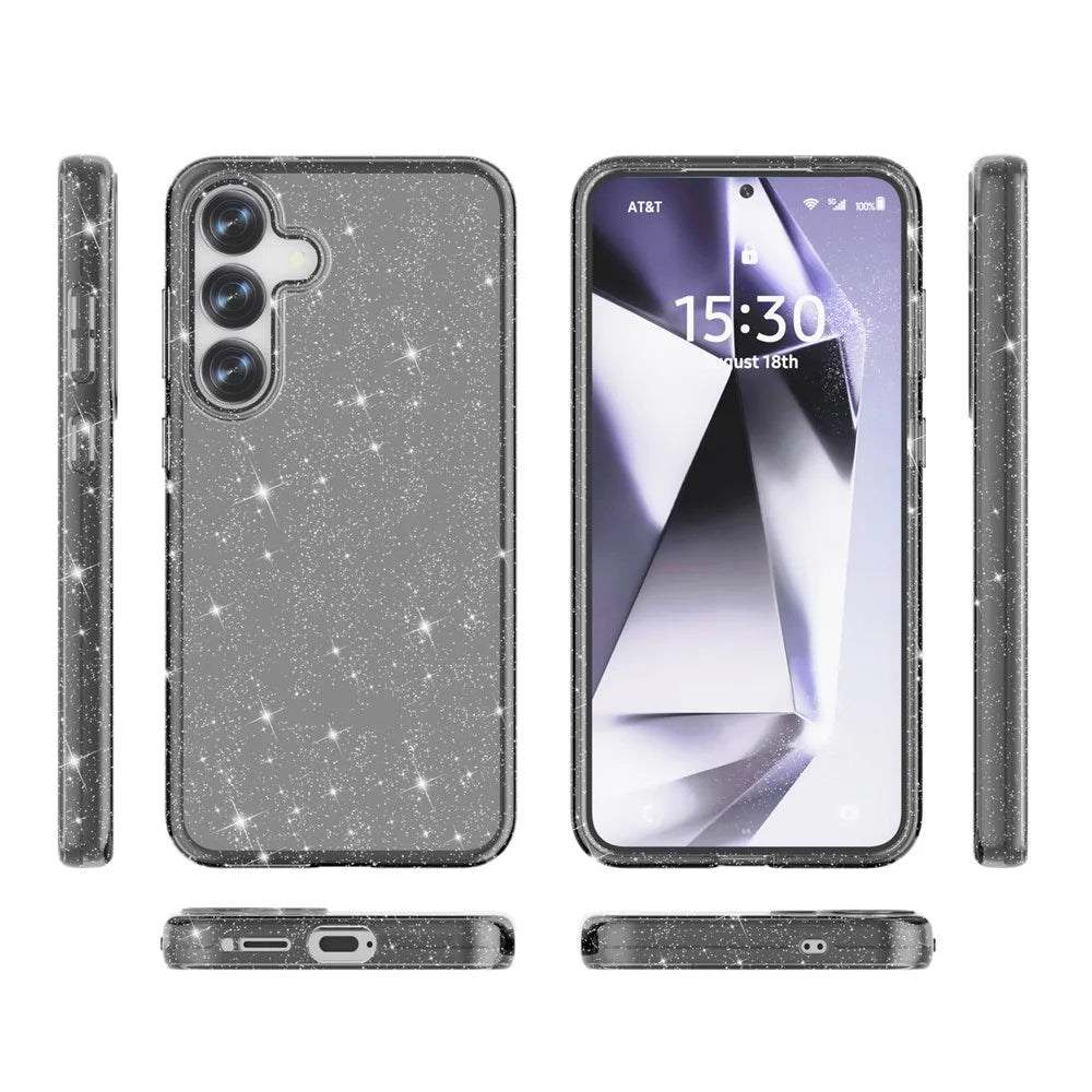 For Samsung Galaxy S25 Case Anti-Scratch PC+TPU Sparkly Glitter Phone Cover - Black - 6