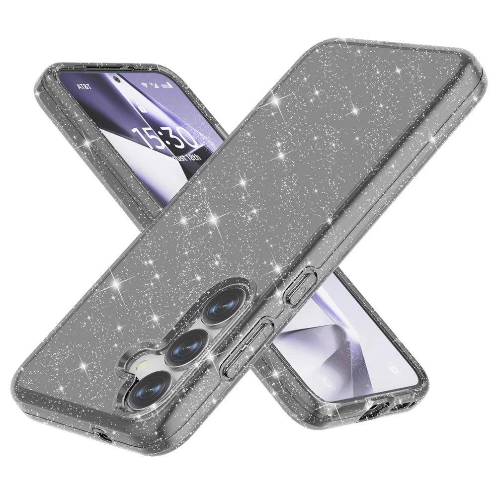 For Samsung Galaxy S25+ Case Anti-Scratch PC+TPU Sparkly Glitter Phone Cover - Black - 1