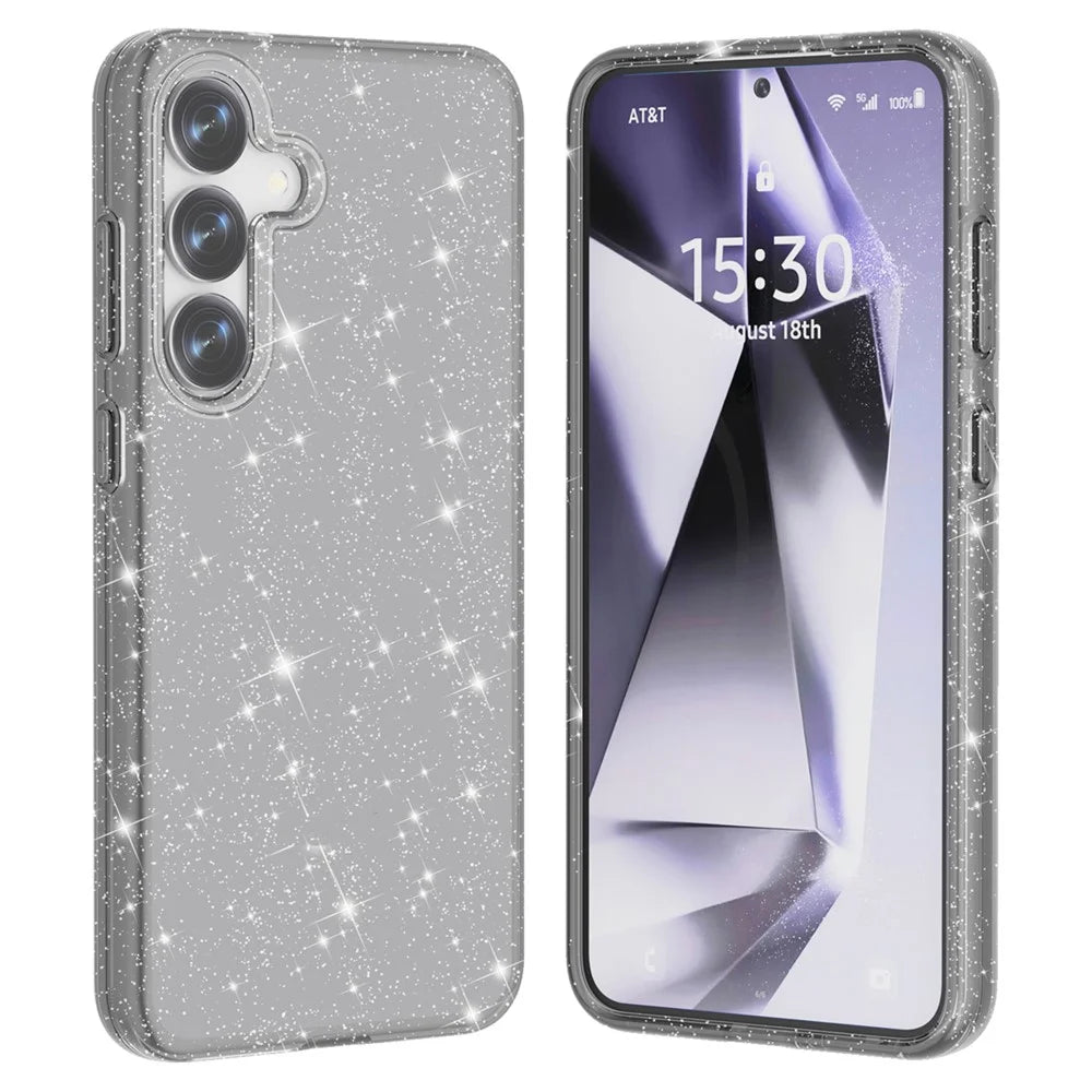 For Samsung Galaxy S25+ Case Anti-Scratch PC+TPU Sparkly Glitter Phone Cover - Black - 3