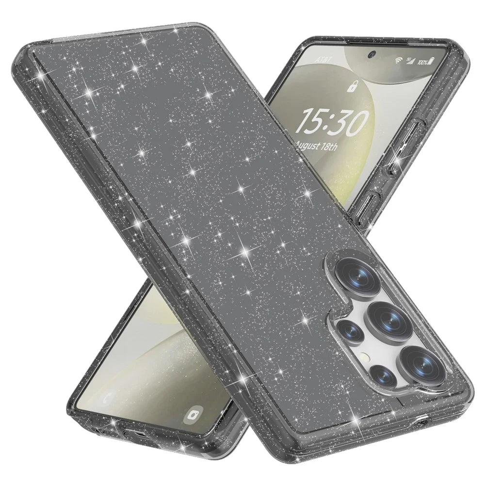 For Samsung Galaxy S25 Ultra Case Anti-Scratch PC+TPU Sparkly Glitter Phone Cover - Black - 1
