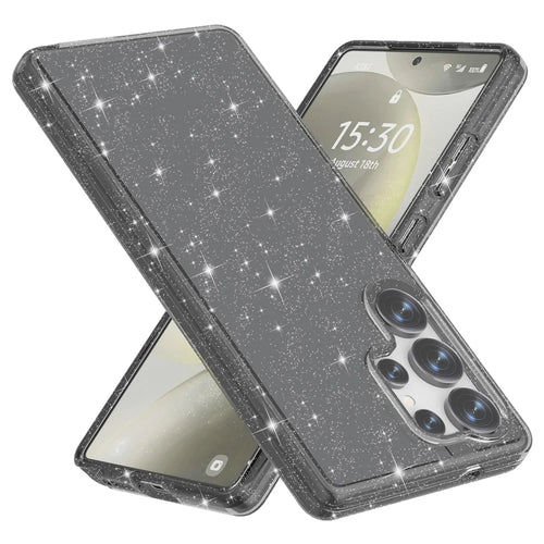 For Samsung Galaxy S25 Ultra Case Anti-Scratch PC+TPU Sparkly Glitter Phone Cover - Black - 1