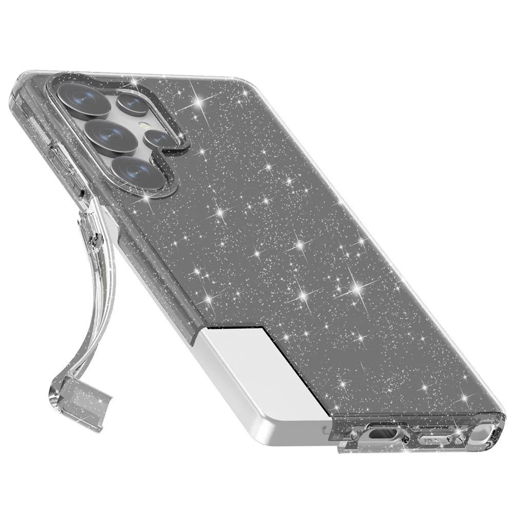 For Samsung Galaxy S25 Ultra Case Anti-Scratch PC+TPU Sparkly Glitter Phone Cover - Black - 2