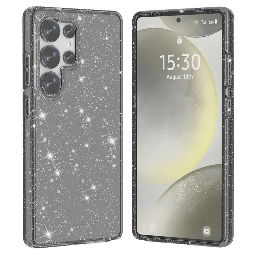 For Samsung Galaxy S25 Ultra Case Anti-Scratch PC+TPU Sparkly Glitter Phone Cover - Black - 3