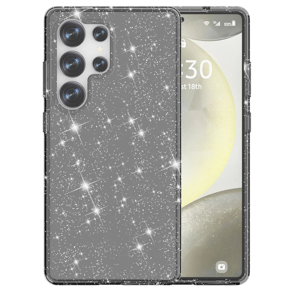 For Samsung Galaxy S25 Ultra Case Anti-Scratch PC+TPU Sparkly Glitter Phone Cover - Black - 4