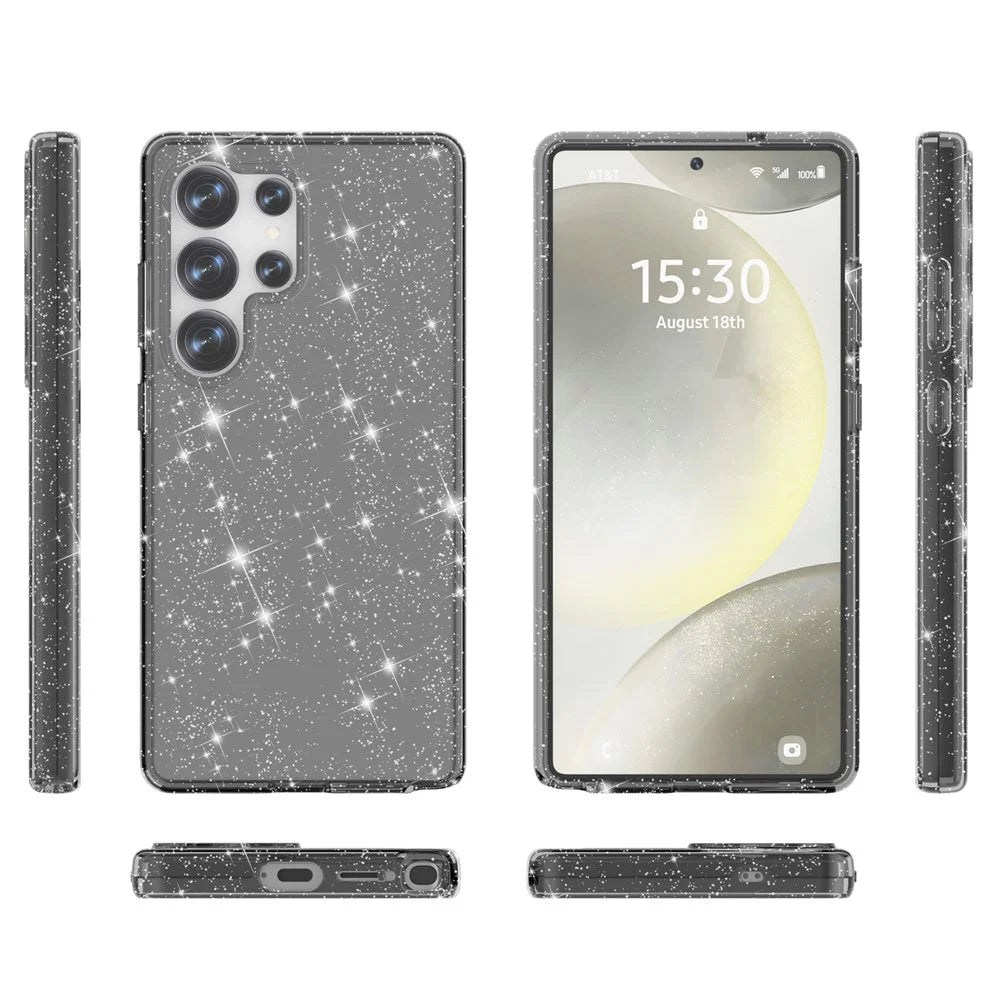For Samsung Galaxy S25 Ultra Case Anti-Scratch PC+TPU Sparkly Glitter Phone Cover - Black - 6