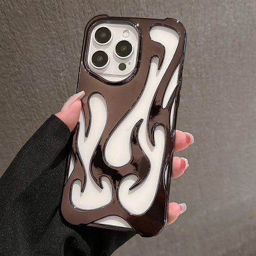 For iPhone 16 Pro Max Case Hollow Flame Design Electroplated TPU Phone Cover - Black - 1