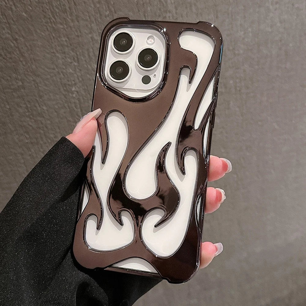 For iPhone 16 Pro Max Case Hollow Flame Design Electroplated TPU Phone Cover - Black - 1