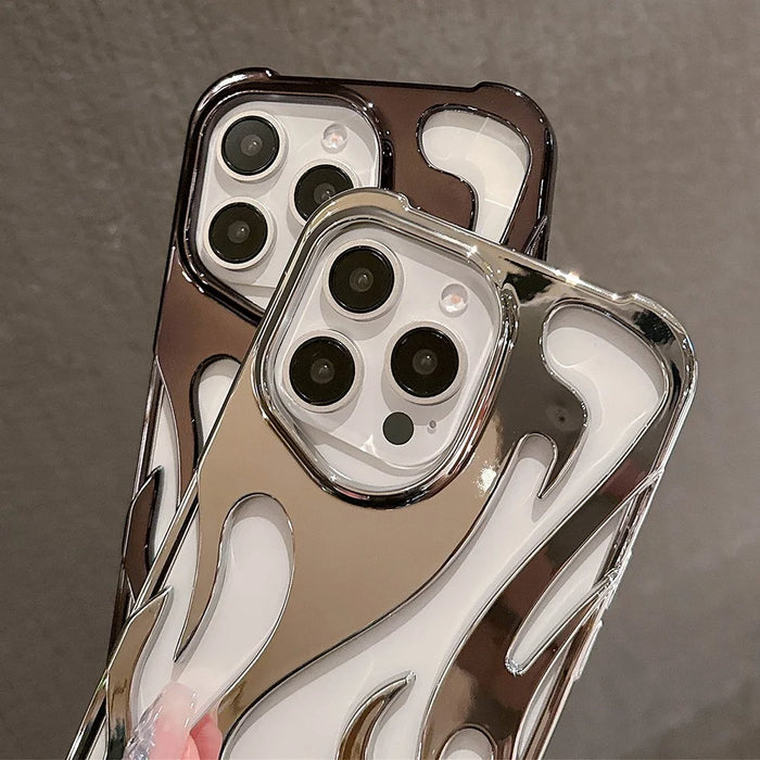 For iPhone 16 Pro Max Case Hollow Flame Design Electroplated TPU Phone Cover - Black - 3