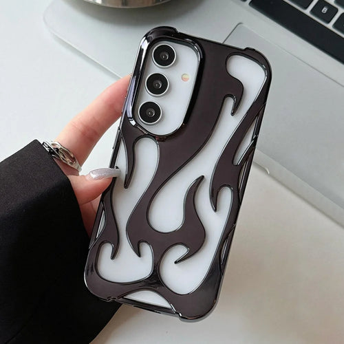 For Samsung Galaxy A55 5G Case Hollow Flame Design Electroplated TPU Phone Cover - Black - 1