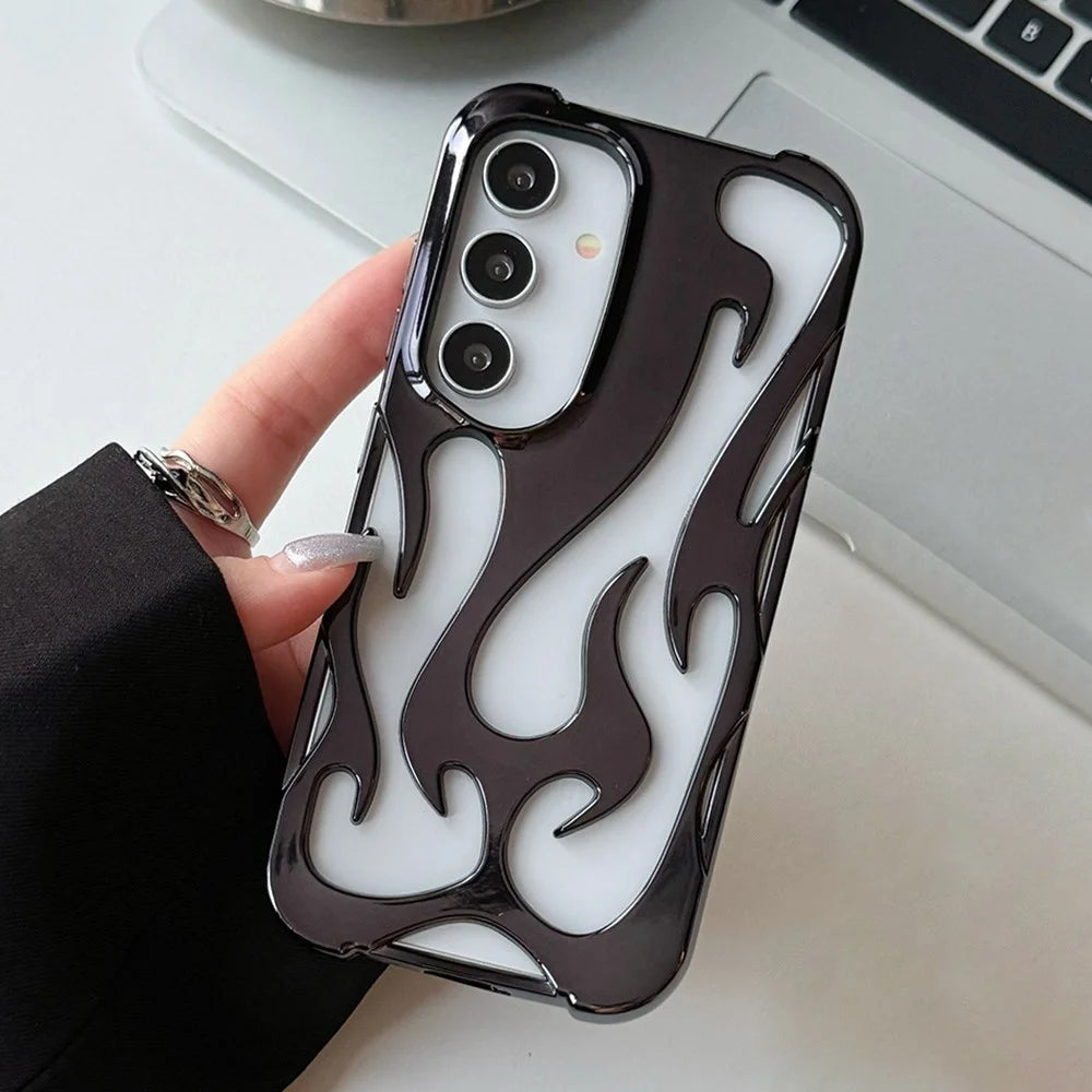 For Samsung Galaxy A55 5G Case Hollow Flame Design Electroplated TPU Phone Cover - Black - 1