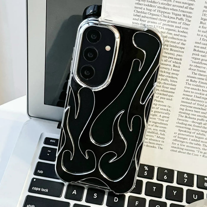 For Samsung Galaxy A55 5G Case Hollow Flame Design Electroplated TPU Phone Cover - Black - 2