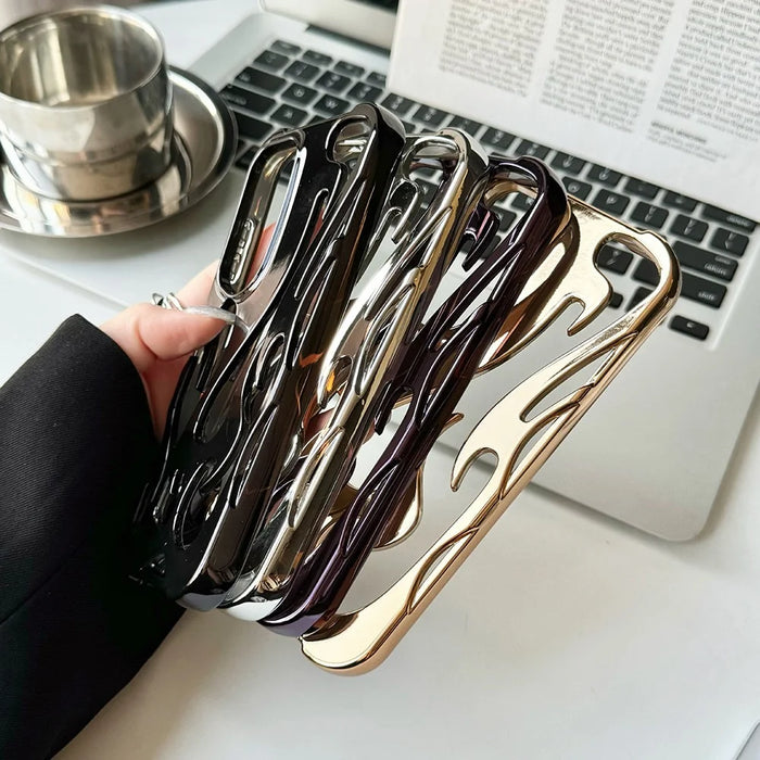 For Samsung Galaxy A55 5G Case Hollow Flame Design Electroplated TPU Phone Cover - Black - 3